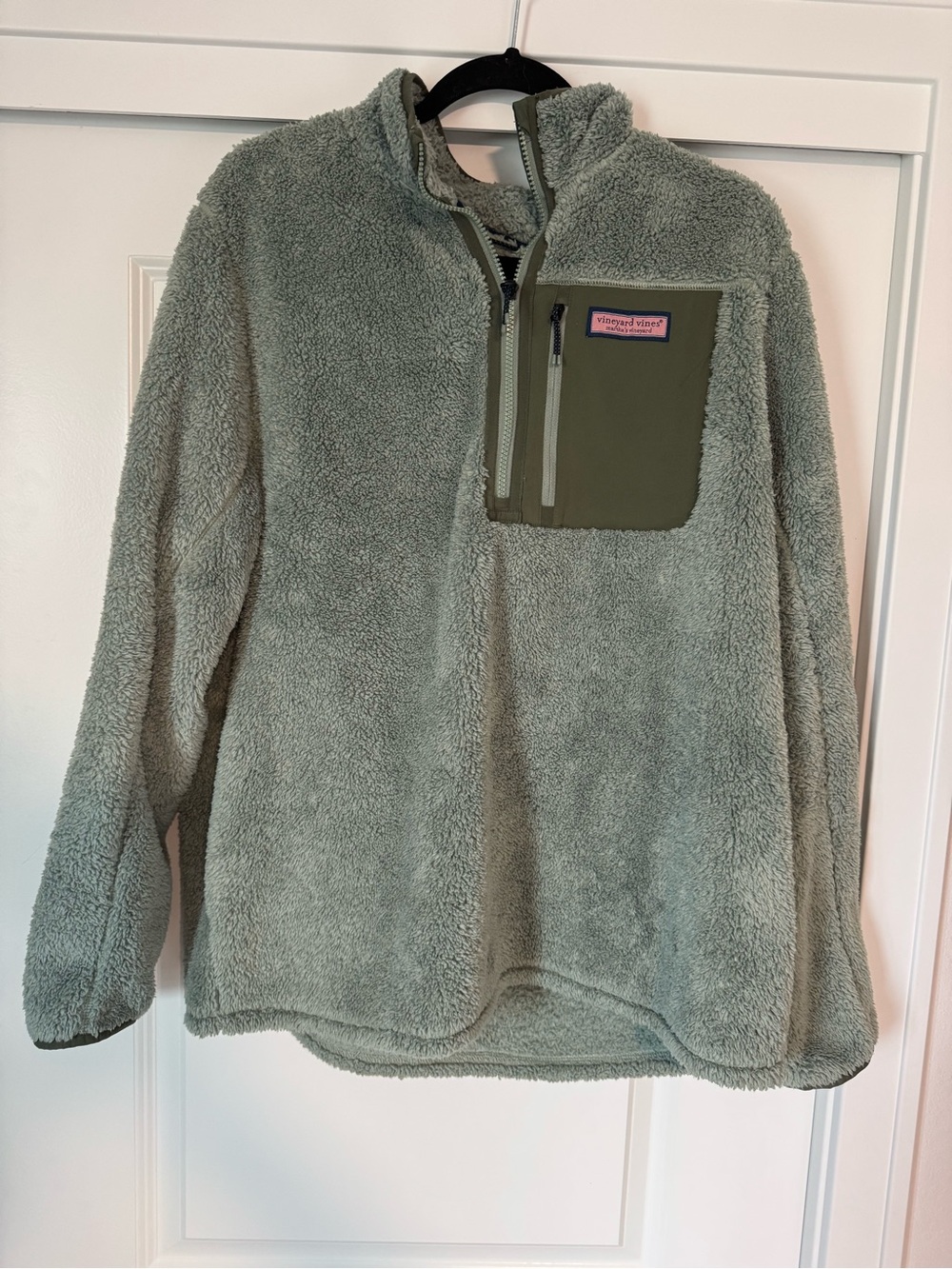 Vineyard Vines Men's Sage Green Zip Sherpa Pullover